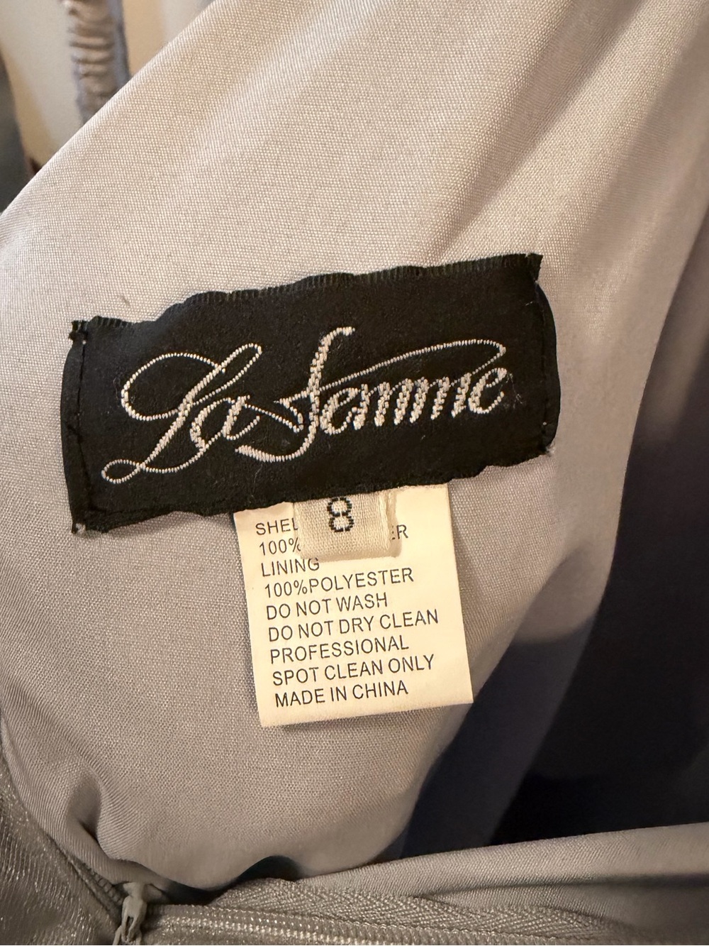 La Femme Silver Gray Embroidered Formal Gown - Picture 6 of 14